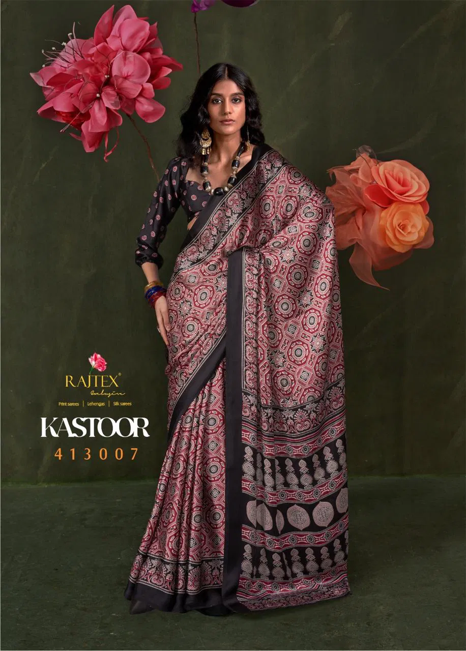 Kastoor By Rajtex Ajrakh Printed Designer Saree Exporters In India
